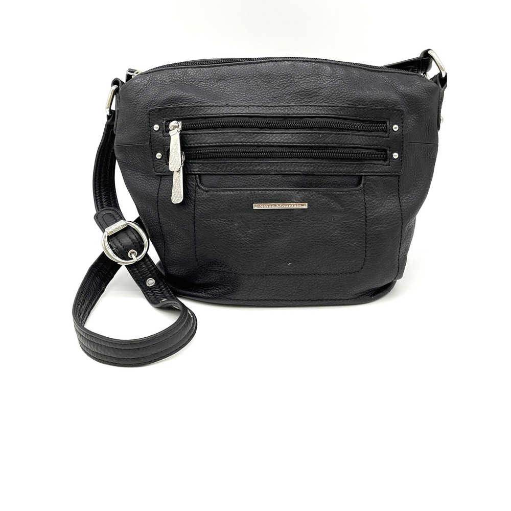 Stone Mountain Crossbody Bag Black Leather Multi Pocket Minimal Timeless Urban